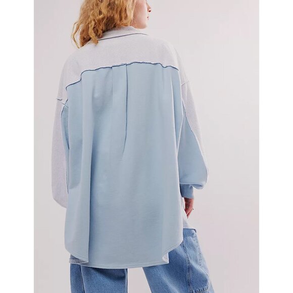 🆕 NWT FREE PEOPLE Madeleine Sweatshirt / Winter Sky Combo Size L - Picture 3 of 10